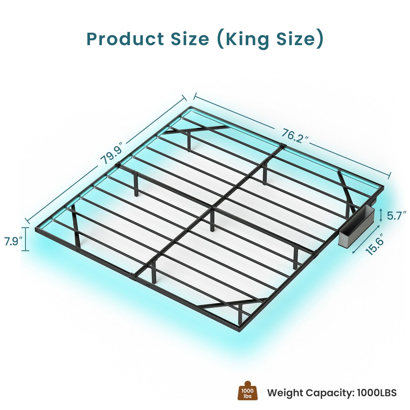 Mdhitsox King Floating Bed Frame with LED Lights, Charging Station & Storage Bag - WoodArtSupply