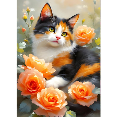 GDYEEH DIY 5D Colorful Cat Diamond Art Kits, Round Full Drill Flowers Diamond Painting Picture, Cute Kitten Painting by Numbers Art Kits for Adults Beginners Home Wall Decor 12x16 inch