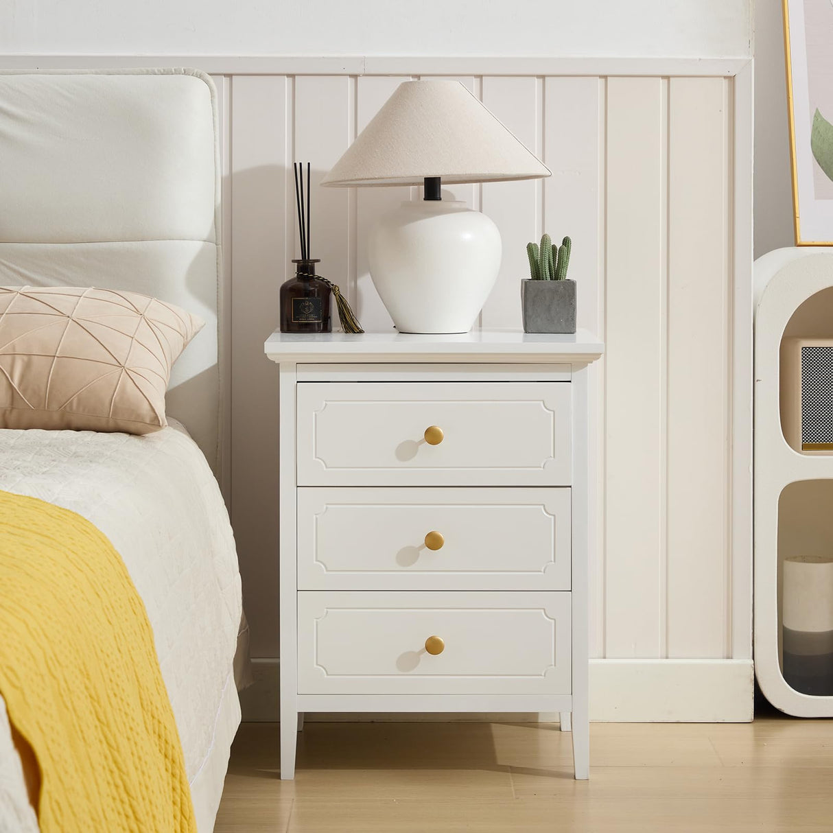 YIGOBUY 3 Drawer Nightstand White Side Table 19" Bedroom Night Stands End Table for Living Room Bedroom with Storage 1 Set Furniture YIGOBUY