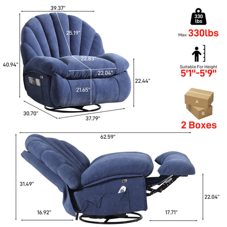 HOMYEDAMIC Power Recliner Chair Rocker Swivel, Comfortable Soft Fabric Shell Shape with Storage 360 Swivel Electric Big Tall Single Reclining Sofa for Adults Living Room Bedroom (ET-Blue) HOMYEDAMIC