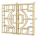 Modern Book Shelf, White and Gold Bookshelf, 70.8 Inch Tall Etagere Bookcase, Set of 2 Geometric Display Shelves for Living Room, Bookcases/Bookshelf with Metal Frame for Home Office HolliWill
