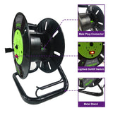 GREATIDE Heavy Duty Extension Cord Storage Reel with 4Grounded Outlets, 10A Circuit Breaker, Retractable Hand Wind, Portable Empty Hand Crank Open Cord Reel for 12/3 14/3 16/3 Gauge Power Cord, Green GREATIDE