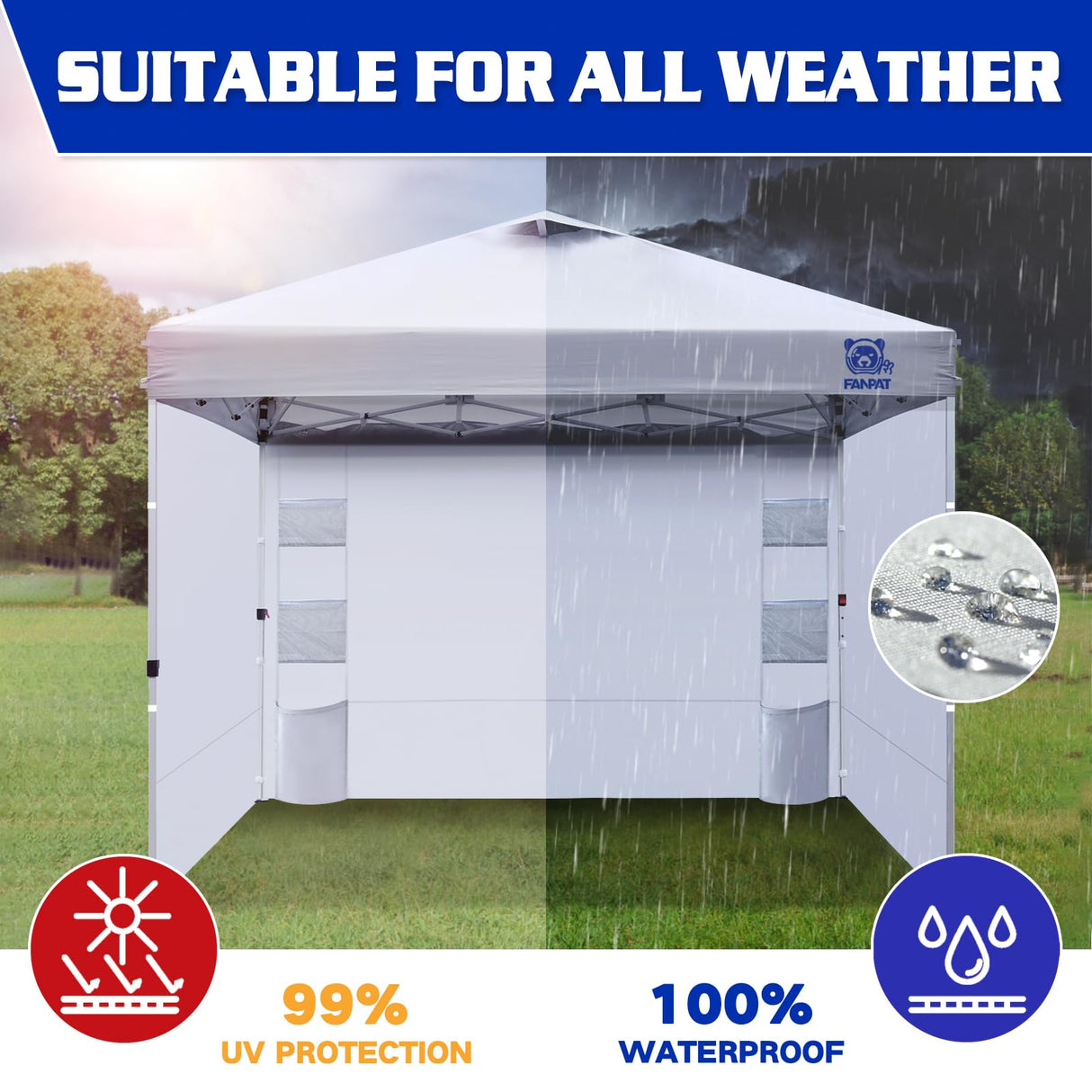 FANPAT Instant Canopy Tent SideWalls with 6 Pockets for 10x10 FT Pop Up Canopy, 210D Polyester Waterproof(3PCS Sidewall Only, Canopy Tent NOT Included) FANPAT