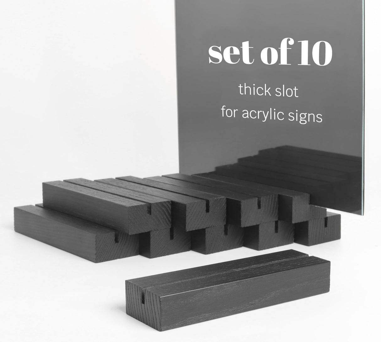 10 Pack Black Wood Place Card Holder - Events Party Tabletop Sign Holder - Table Place Cards - Table Sign Stand - Stands for Name Cards for Wedding, Party, Birthday. (Thick Slot 10pcs Black Wood) TOROS store