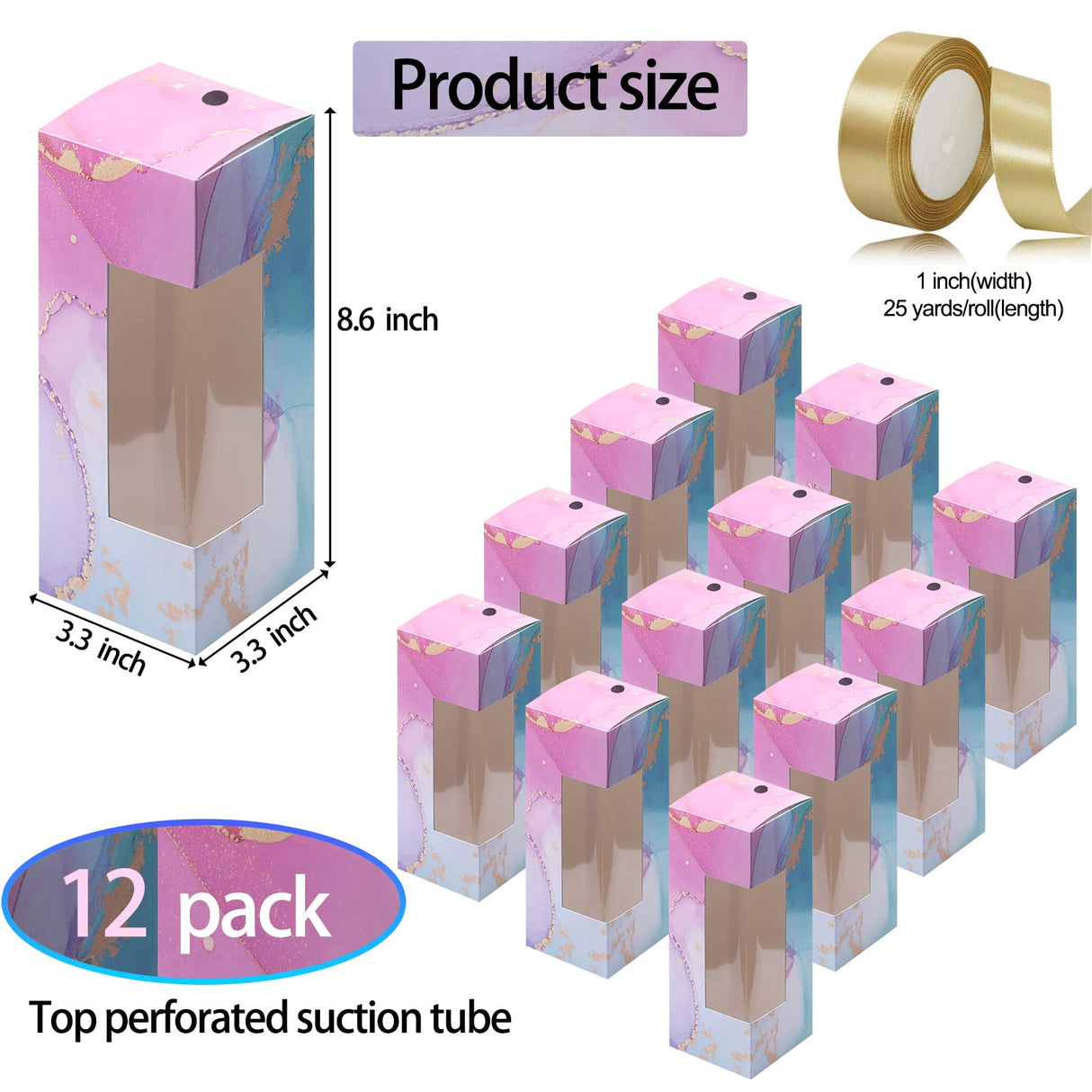 merrisport 12PCS Tumblers Gift Boxes with Ribbon,Sublimation Tumbler Boxes for Packaging 20oz Skinny Straight Tumbler Cup, Birthday Presents Christmas Gift New Year Gift merrisport