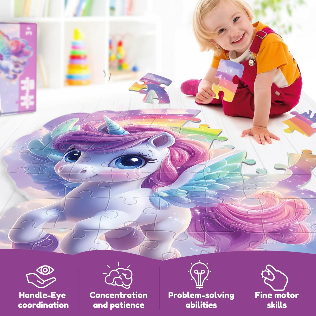 FAMOPLAY 45pcs Unicorn & Mermaid Double-Sided Floor Puzzles, Ages 3-8, 27.6x32 In, Waterproof, EVA Material, Jumbo Jigsaw Puzzle, 1 Set of 45 Pieces FAMOPLAY