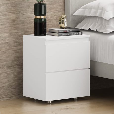 FUNISIR Nightstand with 2 Drawers, Modern Bedroom End Table with No Handle, Wooden Bedside Storage Cabinet, White FUNISIR