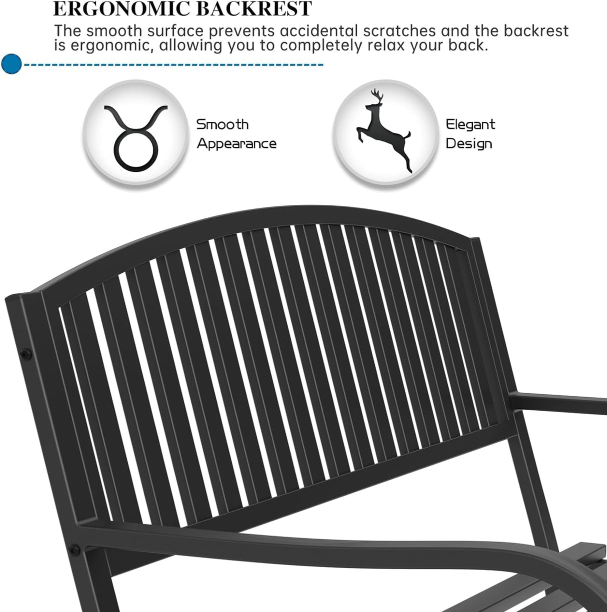 On Shine 50'' Outdoor Bench Weatherproof, Cast Iron All Metal Frame Garden Bench, Anti-Rust Patio Park Bench Clearance for Front Porch, Yard, Lawn, Deck On Shine