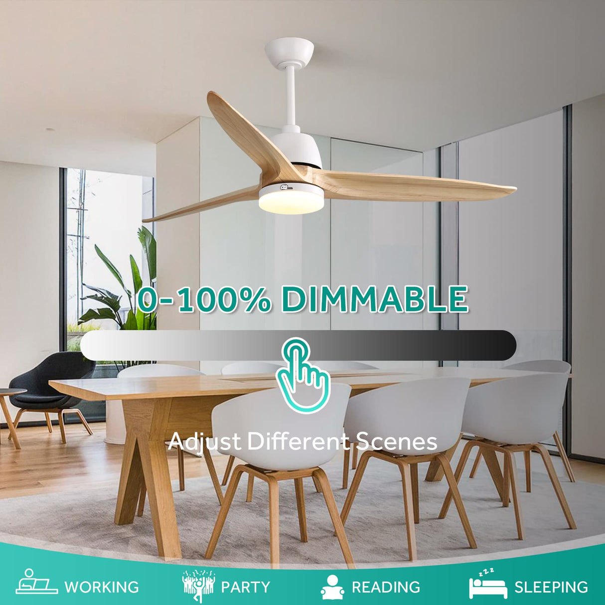 Sofucor 56 Inch Ceiling Fan with Lights Remote Control Dimmable Light Reversible DC Motor Modern Farmhouse Large Ceiling Fan for Kitchen Bedroom Basement Dining Living Room Light Wood Sofucor