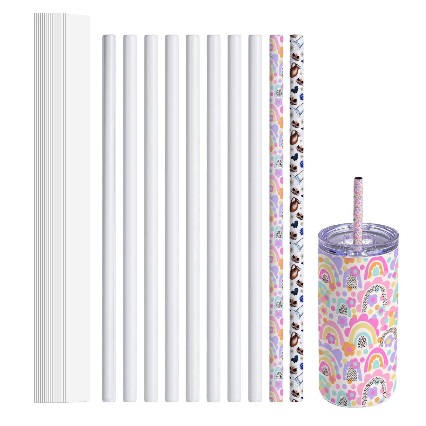 PYD Life 10 PCS Sublimation Reusable Drinking Stainless Steel Metal Straws Blanks White 0.3" x 8.5" for 20 OZ Stanley Tumblers 16 OZ Sublimation Skinny Tumblers Coffee Cups