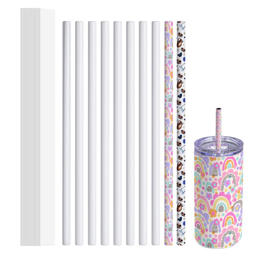 PYD Life 10 PCS Sublimation Reusable Drinking Stainless Steel Metal Straws Blanks White 0.3" x 8.5" for 20 OZ Stanley Tumblers 16 OZ Sublimation Skinny Tumblers Coffee Cups