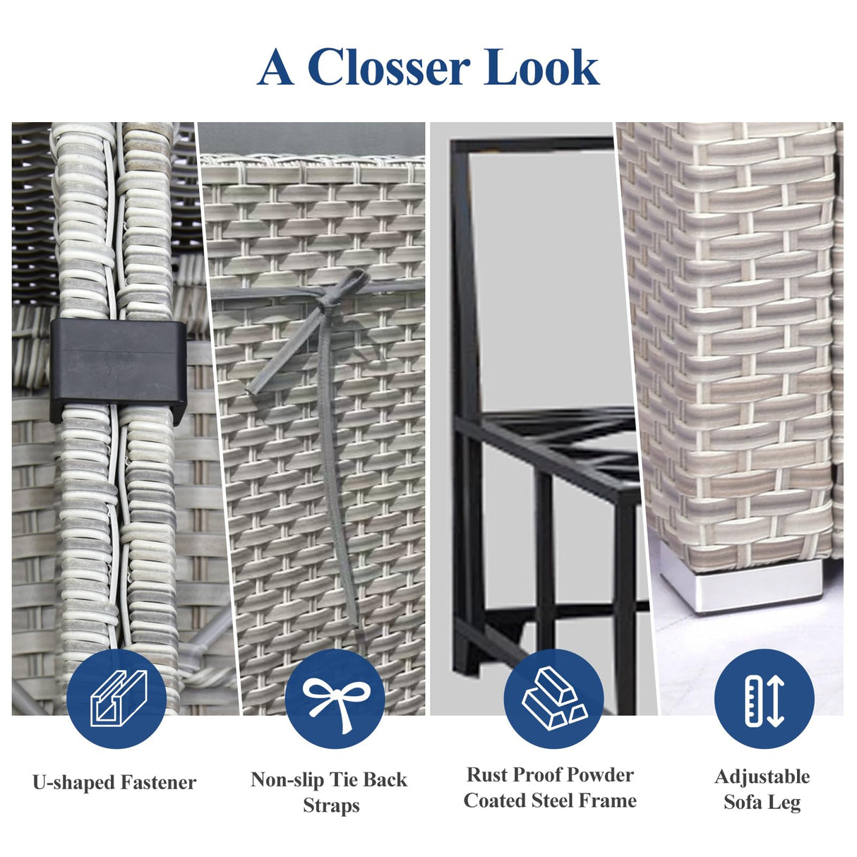 12-Piece Patio Furniture Set, Outdoor Extra Wide Armrest Modular Patio Sofa, Dual-Strand Rattan Wicker, Rust-Resistant Frame, Backyard High Back, Large Seat Furniture for Porch Garden Balcony, Blue HLNPTN