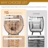 NICESOUL Egg Chair Indoor Outdoor, Large Egg Lounge Chair w/Ottoman, Oversized Comfy Cushioned Brid Cage Seat 440lbs, Boho Nest Seat with Footstool for Patio, Bedroom, Lawn, Backyard, Brown NICESOUL