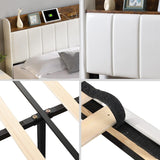 XKLOGER Queen Bed Frame with Headboard & Charging Station, Upholstered Platform Bed Frame with 2 Storage Drawers, Sturdy Wooden Slats Support/No Box Spring Needed/Noise Free/Easy Assembly/White XKLOGER