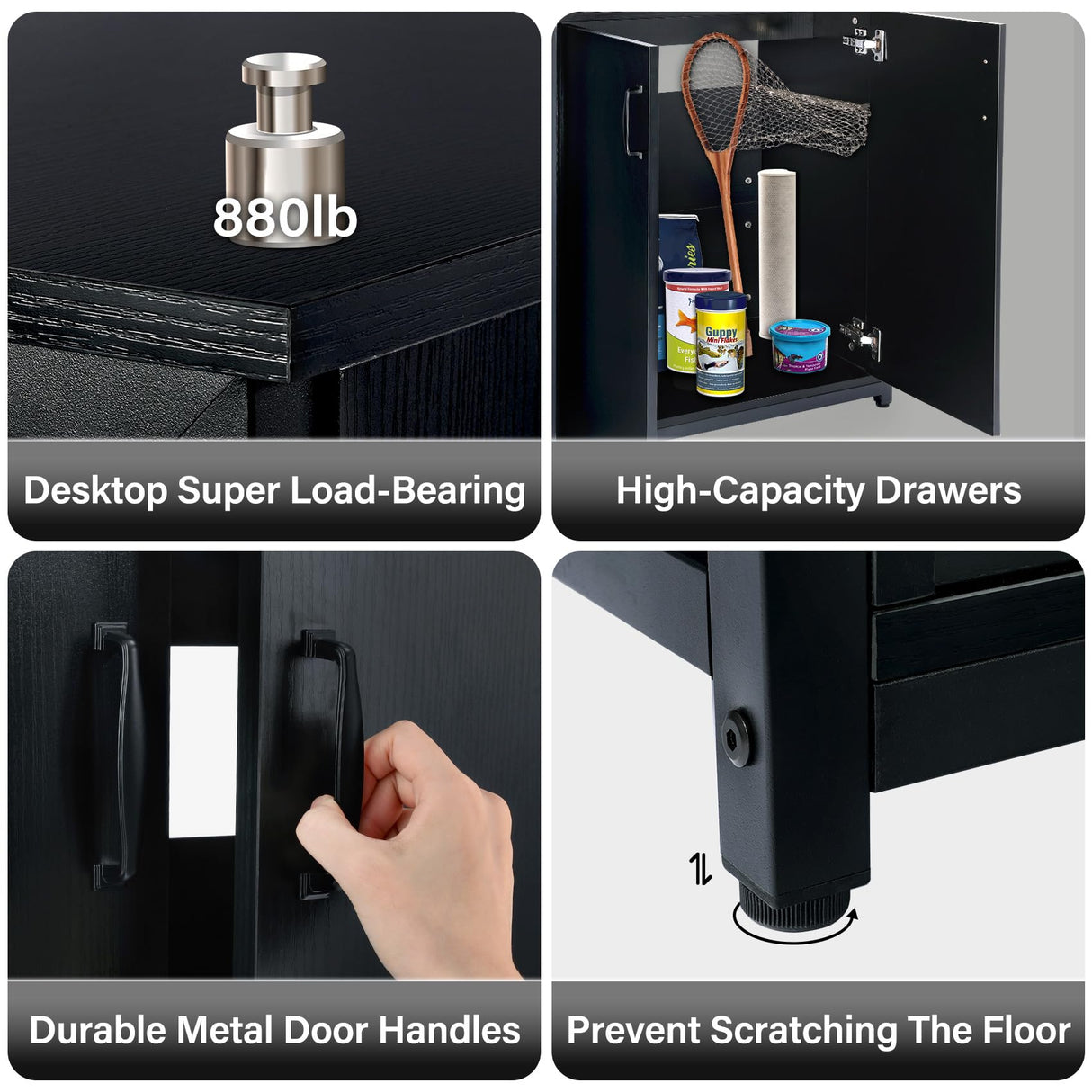 TC-HOMENY 55-75 Gallon Aquarium Stand with Charging Station and Cable Holes, Metal Fish Tank Stand with Storage Cabinet,51" L x 19.5" W Tabletop,1200LBS Capacity, Fit Living Room, Coffee Shop TC-HOMENY