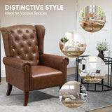 MOJAY Mid-Century PU Leather Accent Chair, Living Room Lounge Sofa Chair with Buttons, Single Club Armchair with Rivet Trim for Bedroom Home Reception (Brown) MOJAY