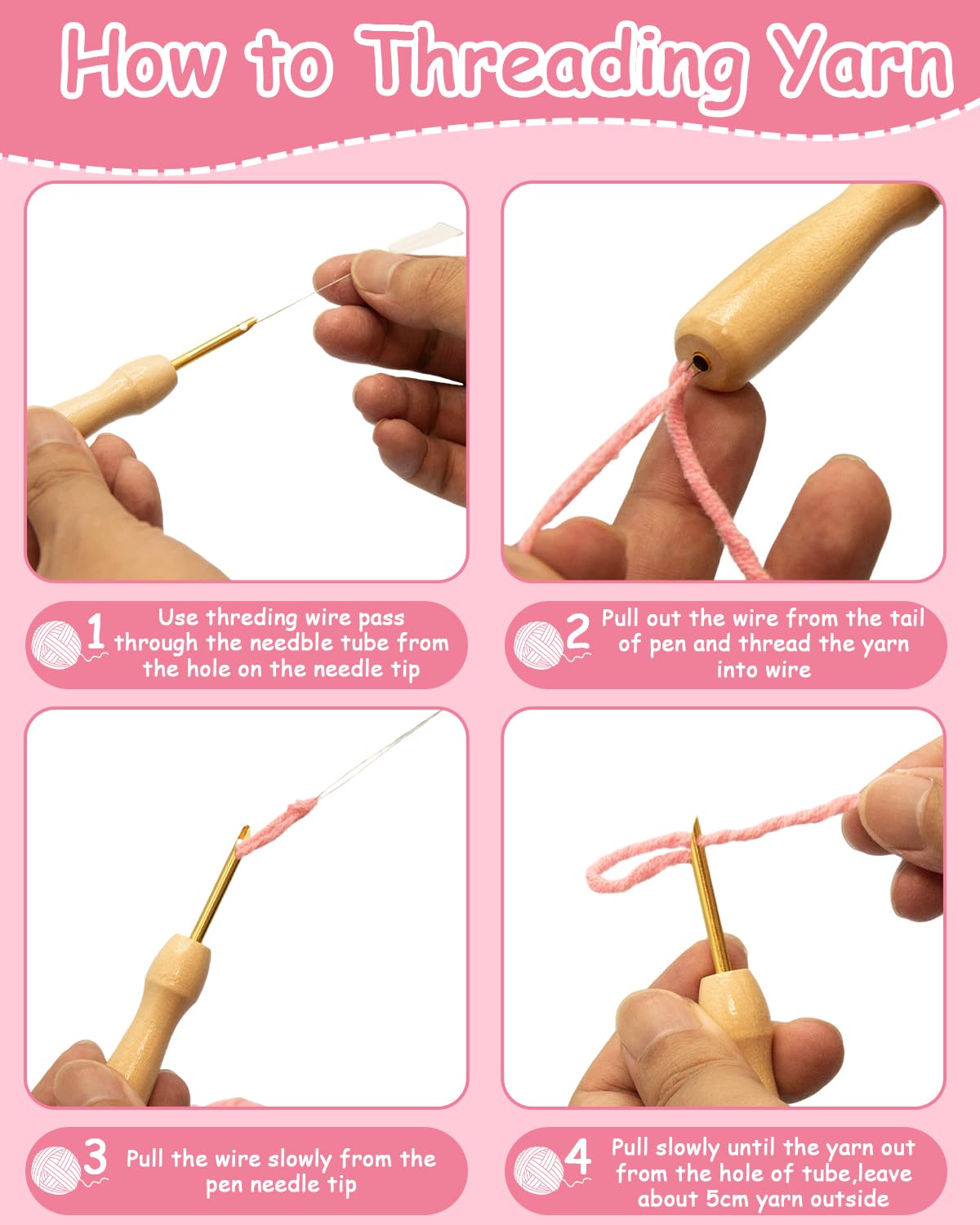 Punch Needle Kit for Beginners Adults Kids, 6 Pattern Embroidery Punch Needle Kits, Easy Needle Punch Embroidery DIY Kit Set Tufted Rug Punch Decoration with Patterns, Tools, Yarns, Hoop, Instruction Yigney