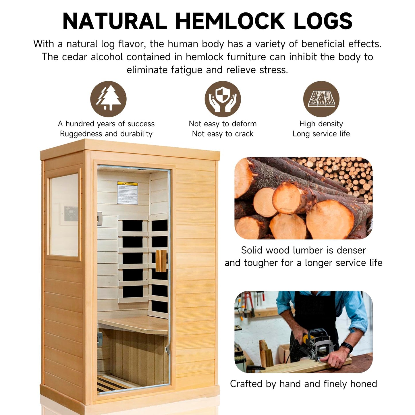 HAOYAYA Far Infrared Saunas with Control Panel and Tempered Glass Door Dry Sauna Bath 800W Low-EMF Home Sauna Spa Canadian Hemlock Wood Indoor Saunas Room Dimensions: 35.24 * 27.56 * 61.61 Inches