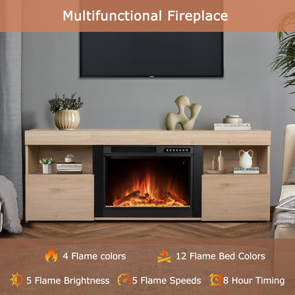 Xbeauty 60" Fireplace Tv Stand Mantel Wood Surround Firebox Freestanding Corner Fireplace Heater Infrared Quartz Heater Adjustable Led Flame, Remote Control,Pecan