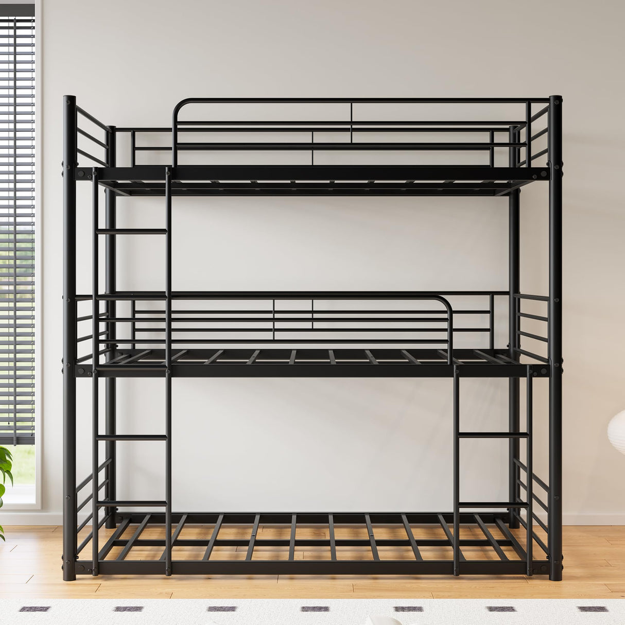 Black Metal Triple Bunk Bed,Heavy Duty Twin Over Twin Over Twin Bunkbeds with Ladder,Family-Friendly for All Ages,Bedroom,Apartments,No Box Spring Needed,Easy Assembly,Noise Free Maliacife