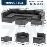 VONZOY Outdoor Patio Furniture Set 7 Pieces Sectional Rattan Sofa Set, PE Wicker Patio Conversation Set with 6 Seat Cushions and 1 Tempered Glass Table and Furniture Cover, Black VONZOY