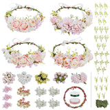 ACRNIGHEET 4 Sets DIY Flower Crown Kit, White and Pink Floral Crown Craft Kit, Make Your Own Flower Crown Headband Handmade, Floral Bridal Headpiece Hair Accessories for Wedding Birthday Party Prop ACRNIGHEET
