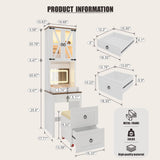 FREDEES Farmhouse Vanity Desk with Mirror,Small Makeup Vanity Set with Customizable Lighting,Compact Makeup Vanity with Hidden Storage and Comfortable Stool,Dressing Table for Bedroom,White FREDEES