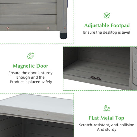 Outdoor Potting Bench with Storage Cabinet and Metal Top, Wood Workstation for Outdoor Patio, Garden Wood-Natrl
