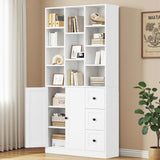 IRONCK Bookshelf and Bookcase with Doors and Drawers, 71" Tall 7 Tier Bookshelf with Display Storage Shelves for Home Office, White IRONCK