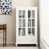 Giantex 55" White Tall Wooden Bookcase with Glass Doors, Adjustable Shelves, and Drawer Giantex