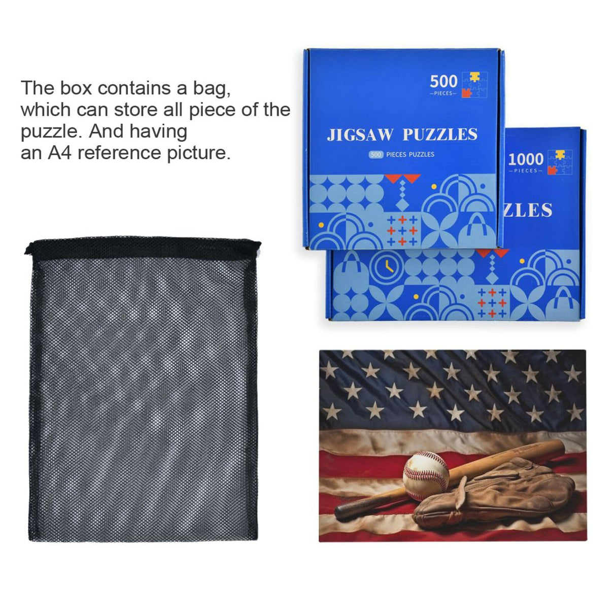 YEGAME 1000 Pieces Baseball American Flag Jigsaw Puzzle for Kids, Teens, Adults & Families, Large Format Jigsaw Puzzle Fun Intellectual Decompressing Educational Games YEGAME