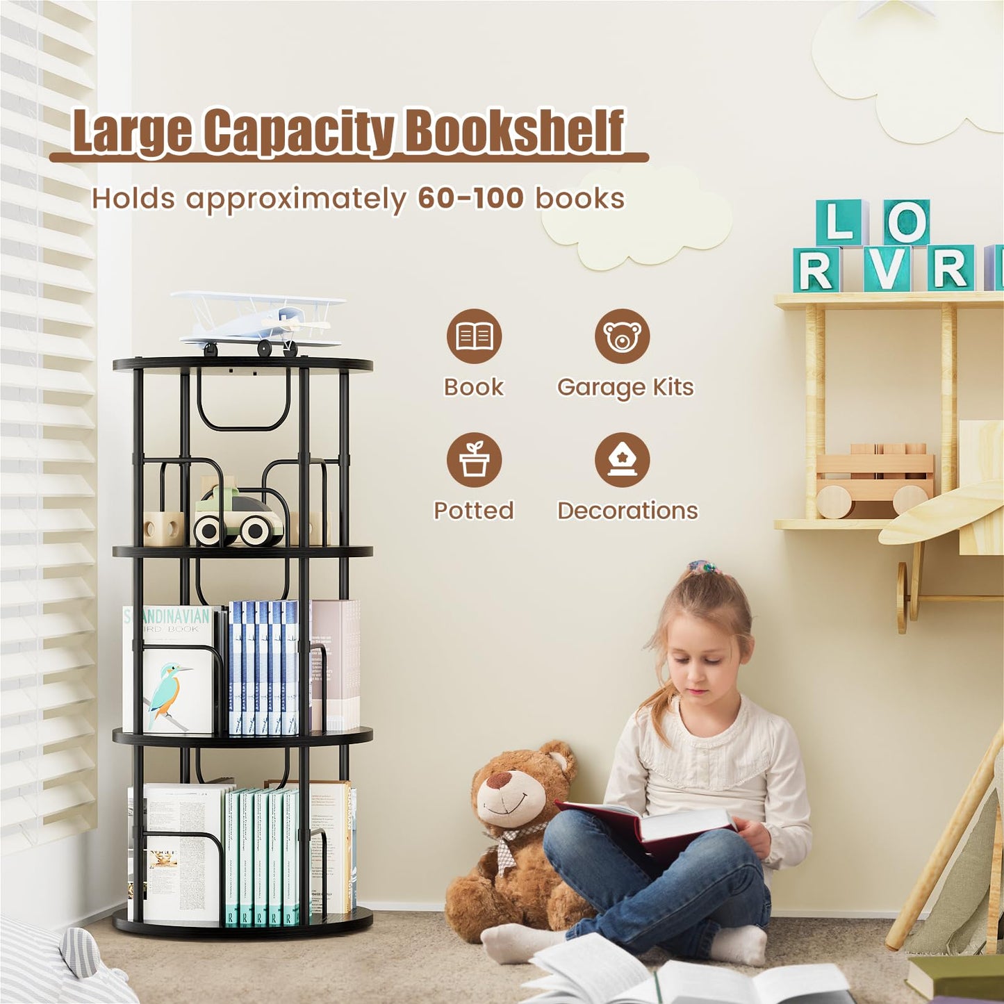 ALLSTAND 3-Tier 360° Rotating Bookshelf – Stylish Black Revolving Storage Organizer for Home & Small Spaces - WoodArtSupply