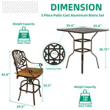 VIVIJASON 5-Piece Bar Height Patio Dining Set, All Weather Cast Aluminum Outdoor Table and Chairs Set with 4 Swivel Bar Stools, Cushions & 35.4" High Bar Table w/Umbrella Hole for Deck, Lawn, Garden VIVIJASON