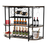 Jiabailie Wine Rack Table with LED Light,Metal Coffee Bar Cabinet with Outlet,Floor Bar Cabinet for Liquor and Glasses,FreeStanding Sideboard for Home Kitchen Dining Room Jiabailie