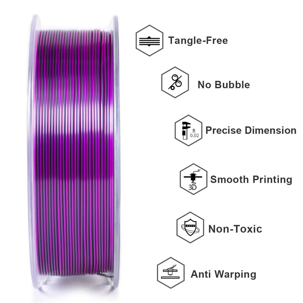 Geeetech Silk PLA Tri Color Filament 1.75mm 3D Printer Filament,Coextrusion Blue Purple Black Tri-Colors Metal-Like Shiny Silk PLA Filament,1kg (2.2lbs) 1 Spool,Dimensional Accuracy +/- 0.03 mm Geeetech