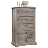 HOSTACK 5 Drawer Tall Dresser, Modern Farmhouse Chest of Drawers, Wood Dressers Organizer, Accent Storage Cabinet for Living Room, Hallway, Home Office, Ash Grey HOSTACK