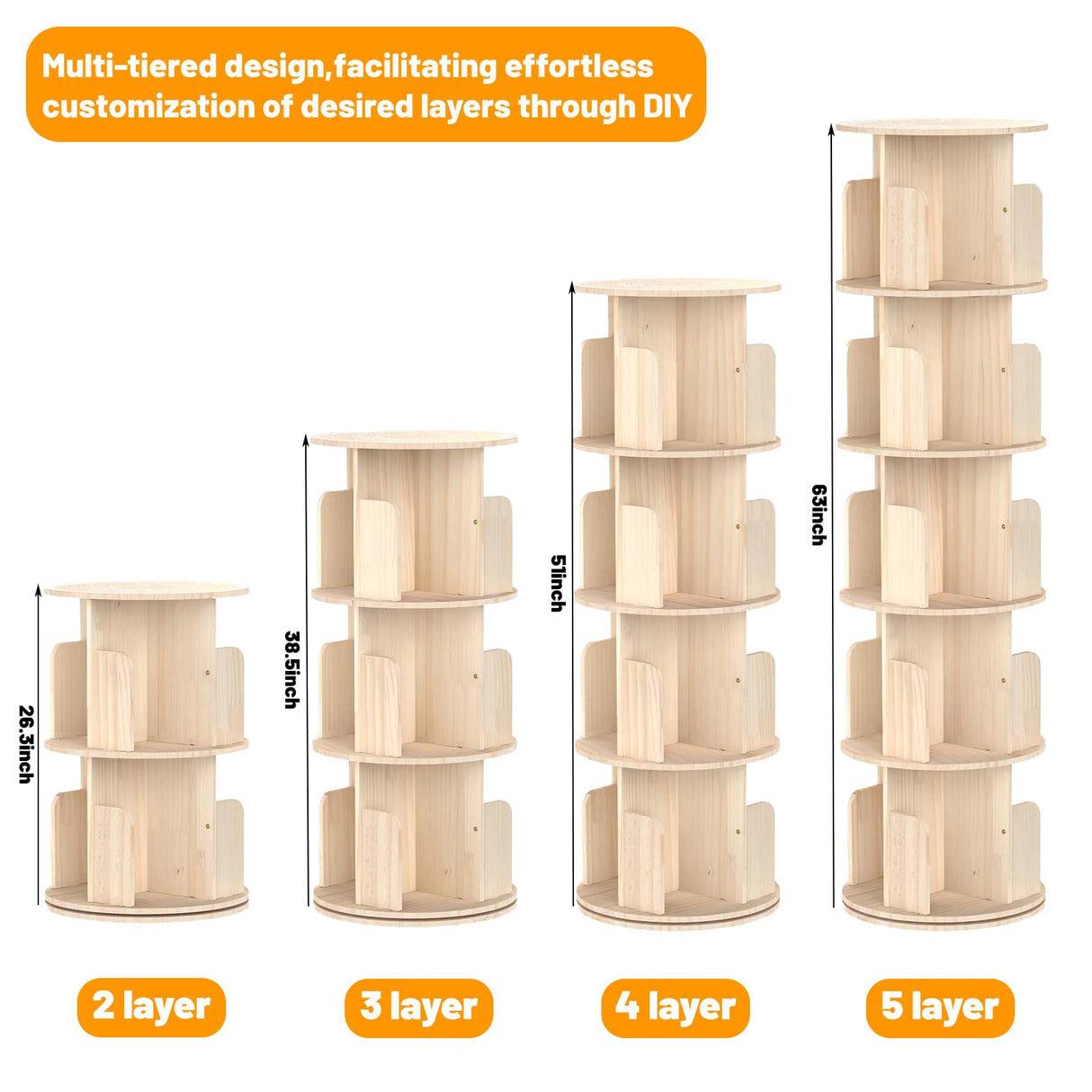 Cuguords Rotating Bookshelf Tower,Corner Bookshelf for Small Space, 360 Display 5-Tier Wood Bookcase Storage Rack, Kids&Adults Spinning Book Shelf,Revolving Bookcase for Bedroom, Living Room Cuguords