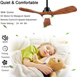 42” Ceiling Fan with Lights and Remote Control Ceiling Fan, Wooden Ceiling Fan with Lights Silent Reversible DC Motor with 3 Blades for Farmhouse, Living Room, Bedroom, Office. (Black + Walnut) ducrew