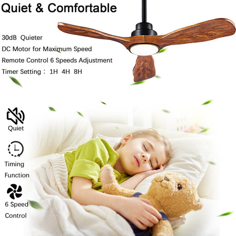 42” Ceiling Fan with Lights and Remote Control Ceiling Fan, Wooden Ceiling Fan with Lights Silent Reversible DC Motor with 3 Blades for Farmhouse, Living Room, Bedroom, Office. (Black + Walnut) ducrew