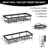 Moforoco 3-Pack Shower Caddy Basket Shelf with Soap Holder, No Drilling Traceless Adhesive Shower Wall Shelves, Rustproof Black Bathroom Shower Storage Organizer Moforoco