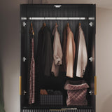 71.7 " Wardrobe Armoire Wooden Closet with 2 Doors and 3 Drawer, Bedroom Armoire with Hanging Rod Shelf, Large Capacity Storage Wardrobe Armoire, Freestanding Wooden Closet Storage Cabinet Black TOKSOM