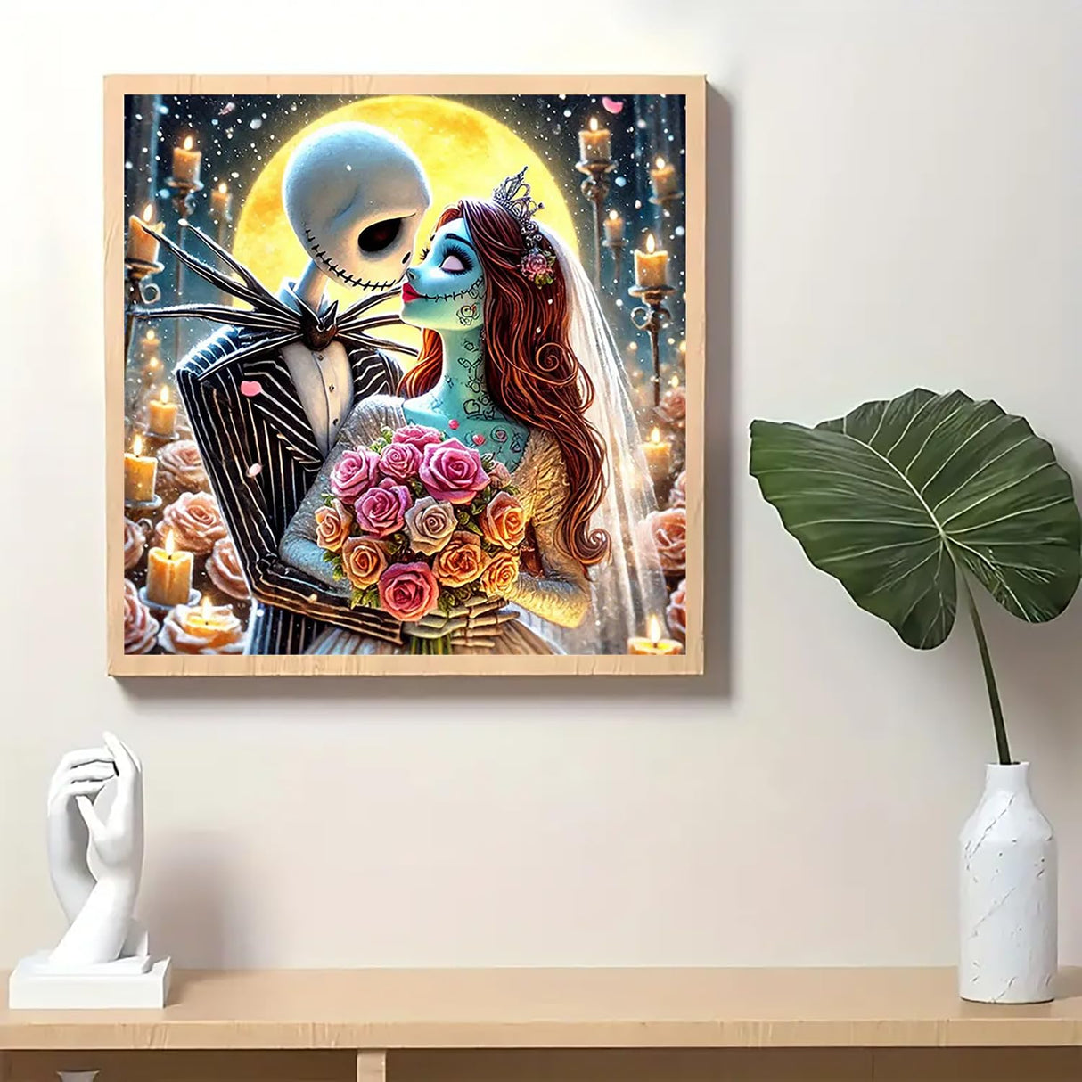 Christmas Jack and Sally Moon Flower Diamond Art Painting Kits for Adults,Diamond Painting Kits for Adults Beginners,5D DIY Full Drill Diamond Dot Gem Art Kits for Adult,Home Wall Decor 13.8x13.8 Inch AWLNKMC