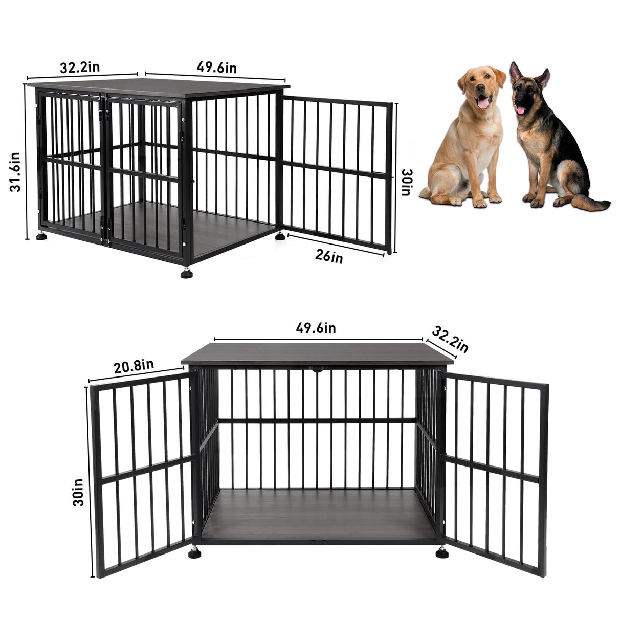 48 Inch Heavy Duty Dog Crate Furniture for Extra Large Dogs, Decorative Pet House End Table, Wooden Cage Kennel Furniture Indoor, XL XXL Dog Crate, Grey EOXNYZR