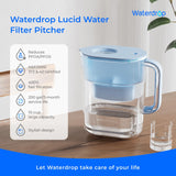 Waterdrop Water Filter Pitcher with 1 Filter, 200-Gallon Long-Life, 10-Cup Large Water Filter Pitcher, NSF Certified, 5X Times Lifetime, Reduces PFOA/PFOS, Chlorine, Blue Waterdrop