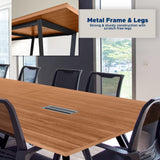ahliss Sturdy Conference Table with Cable Management Grommets Modern Rectangle Office Meeting Table with Wood Tabletop and Metal Frame & Legs- Easy Assembly Boardroom Table (Natural, 8 foot) ahliss