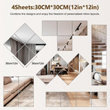 Mirror Wall Full Length,12X12 Inch Unbreakable Mirror Tiles for Bedroom Home Gym Door, Acrylic Squares Mirror Full Body Shatterproof Mirror Stickers for Walls,Mirror Sheets (4pcs) Shiftshade