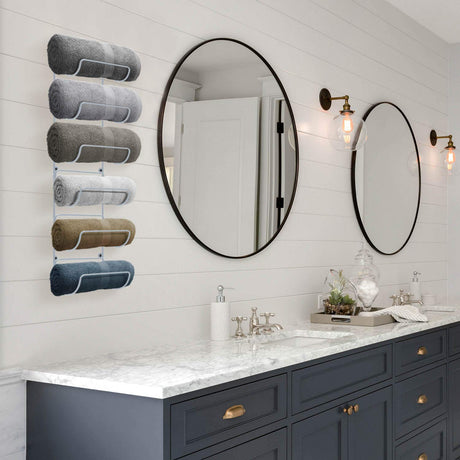 Sorbus Towel Rack Wall Mount – 6 Compartments of White Metal Towel Holder for Bathroom Decor Sets, Organizer for Linens, Gym, Rv, Door, Cabinet - Wine Rack Wall Mounted for Kitchen, Bar, Wine Cellar Sorbus