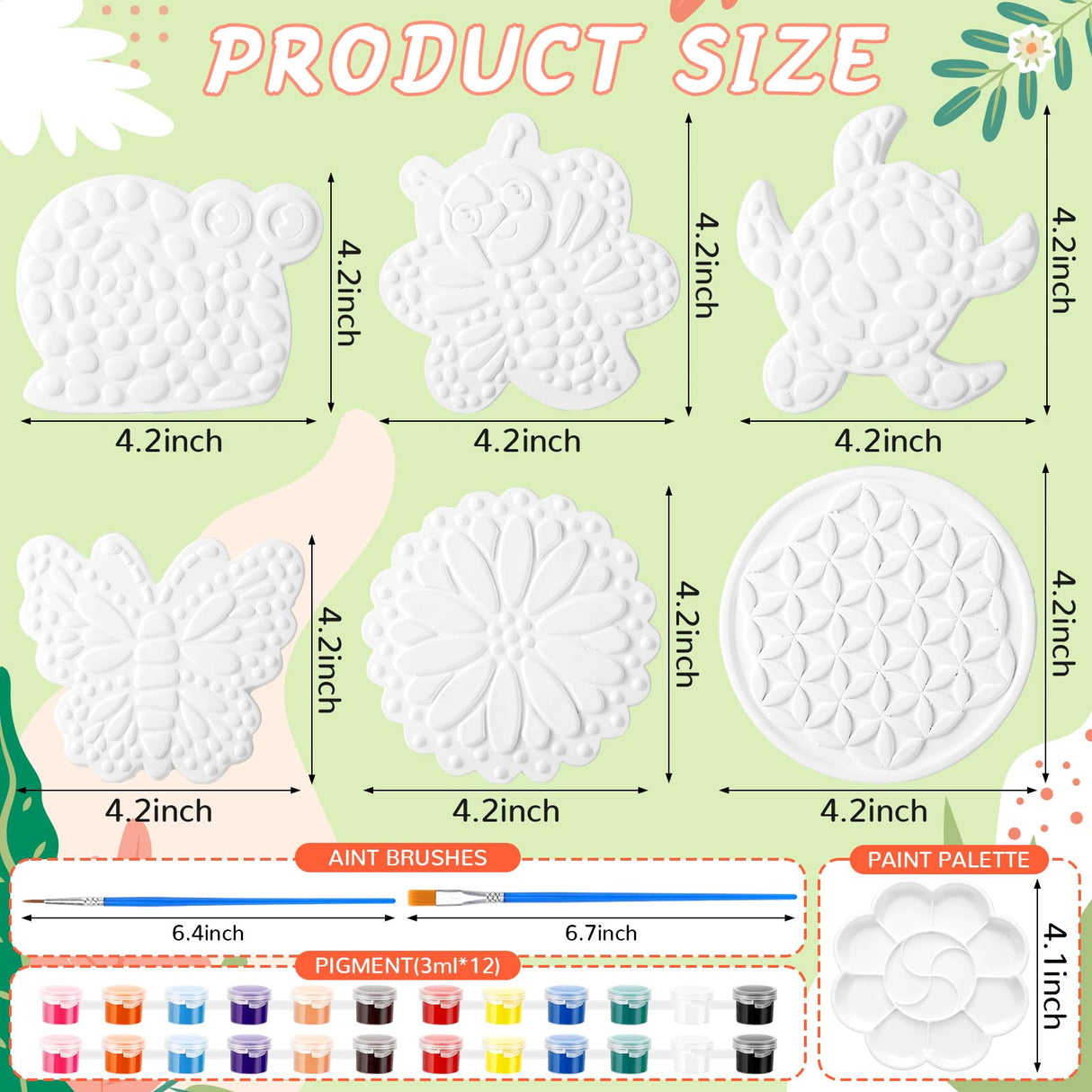 PullCrease 6 Pack Paint Your Own Plaster Stones - Kids Summer Arts and Crafts Garden Handprint Stepping Stone Painting Kit DIY Ceramic Craft Pottery Outdoor Painting Gifts for Kids Ages 4-12 PullCrease
