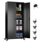 Aobabo 73" H Metal Storage Cabinet with Wheels for Garage, Rolling Tool Cabinet with 4 Shelves, for Home Office, Black, Assembly Required Aobabo