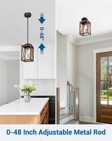 DEWENWILS Farmhouse Pendant Light, Metal Hanging Light Fixture with Wooden Grain Finish, 48 Inch Adjustable Pipes for Flat and Slop Ceiling, Kitchen Island, Bedroom, Dining Hall, E26 Base DEWENWILS
